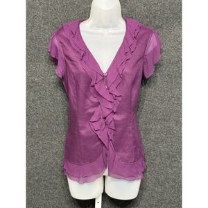 SARA I.  Purple 100% linen blouse Flutter Sleeve Size M NWOT